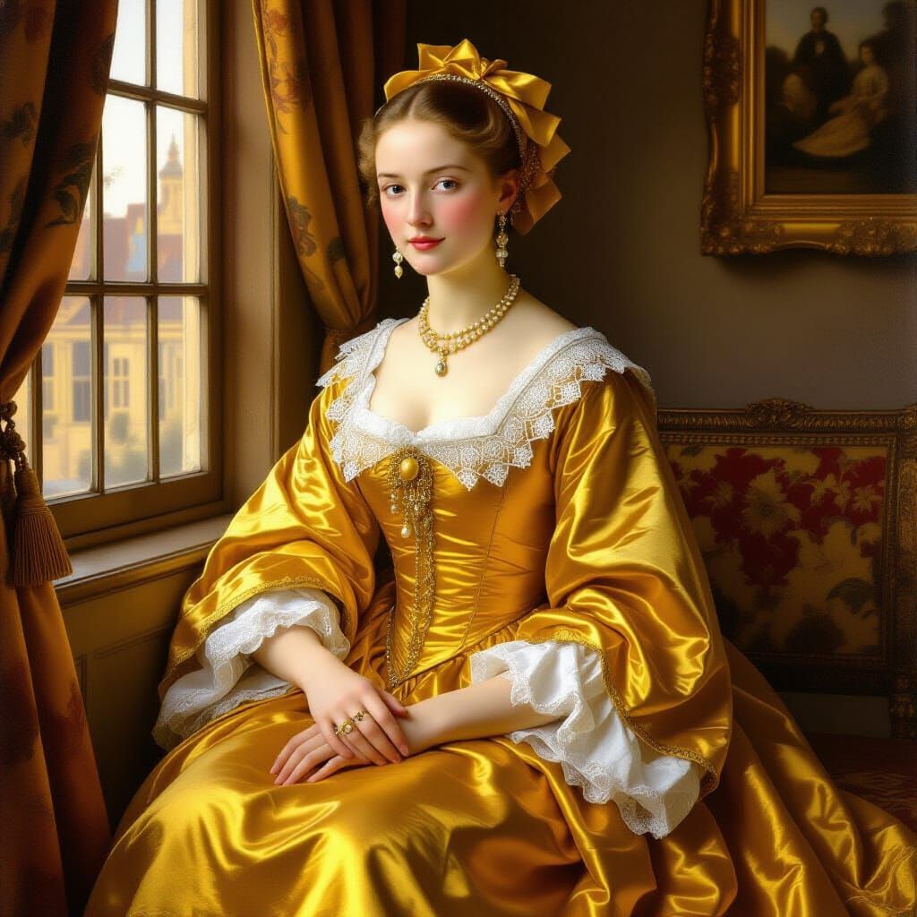 Golden Light on Silk: Vermeer-Inspired Portrait