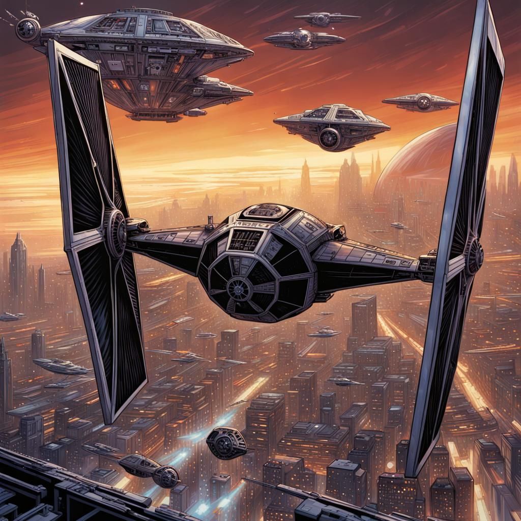 TIE Fighter Over Coruscant: Comic Book Art