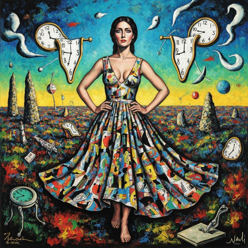 Surreal Woman in Dreamlike Landscape: Vibrant Art