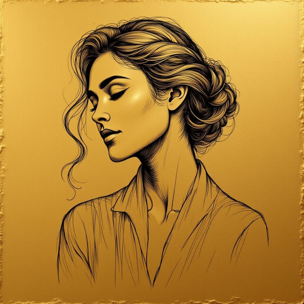 Minimalist Golden Woman Line Art