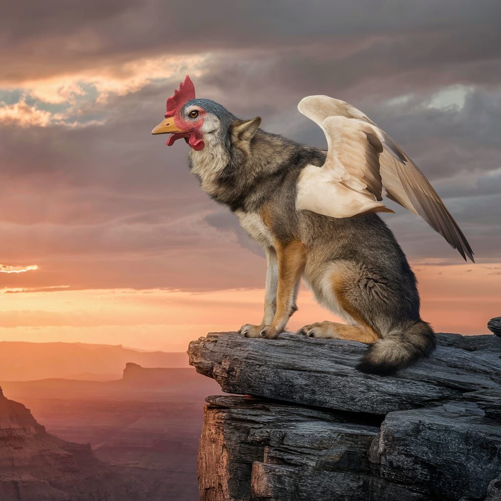 Mythical Chicken-Duck-Wolf Creature in Wildlife Photo
