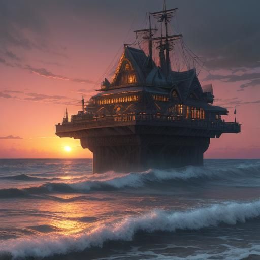 Epic Sunset Beach View: Digital Matte Painting