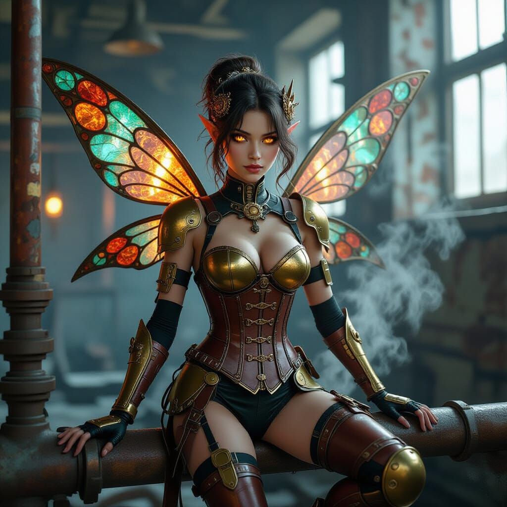 Mechanic Fairy in Abandoned Factory, Hyper-Realistic Style