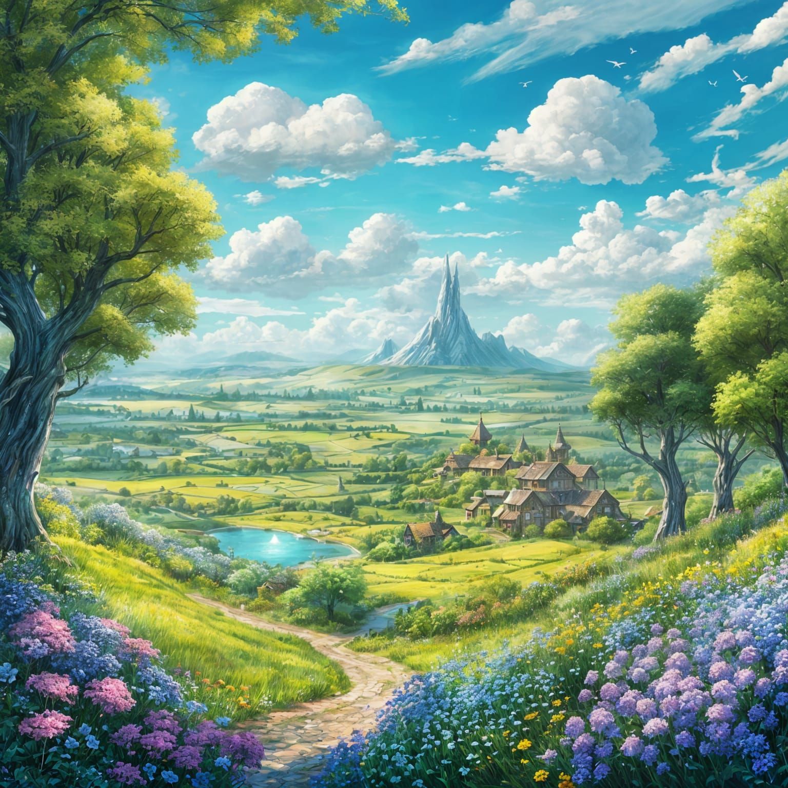 Ethereal Summer Fantasy Countryside in Vibrant Colors
