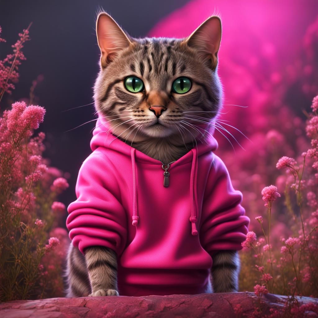 Tabby Cat in Pink Sweatshirt: Fantasy Concept Art