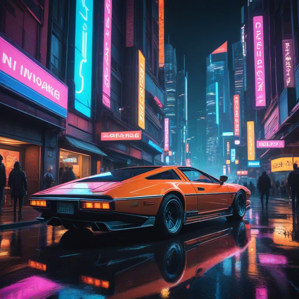 Cyberpunk Metropolis at Night with Neon Lights