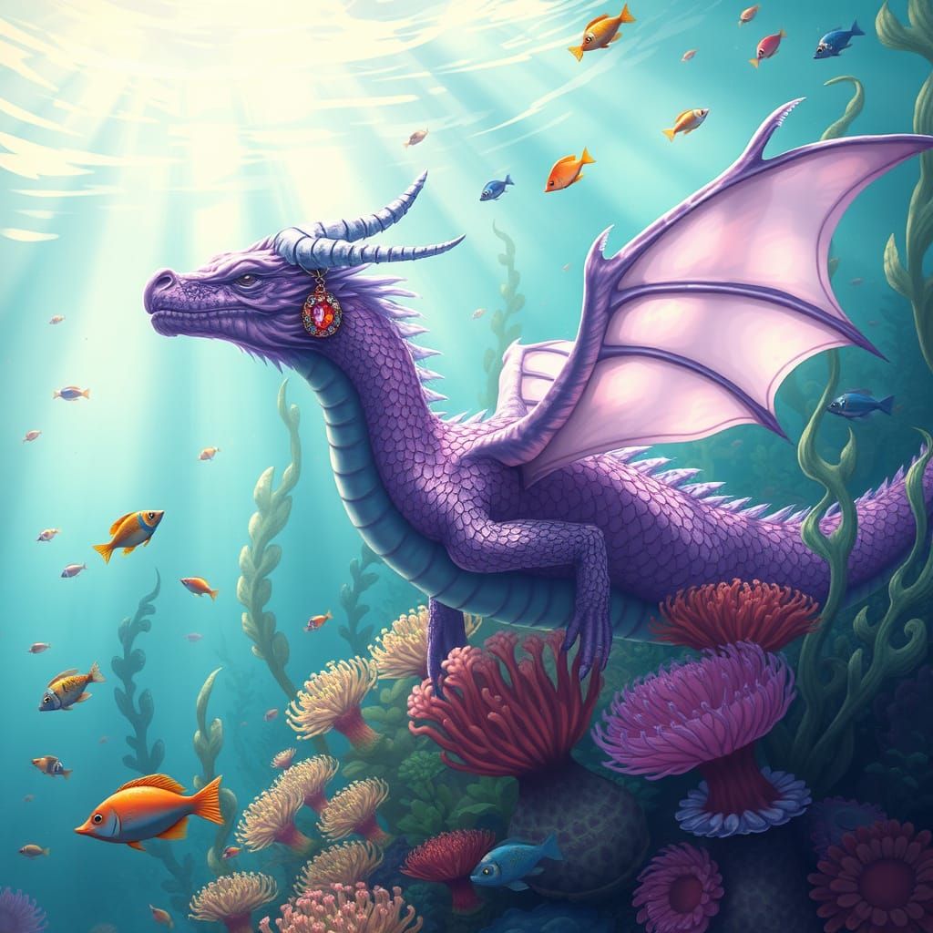 Amethyst Dragon in Bioluminescent Underwater Scene