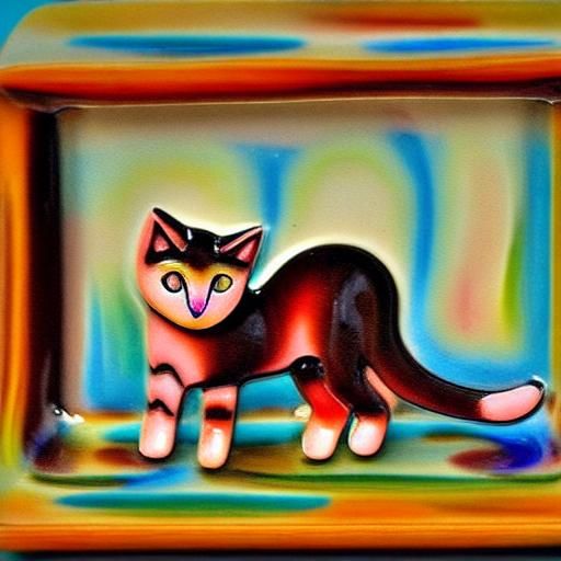 Kitten and Cat Glass Figurines in Fauvist Style