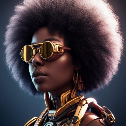 Beautiful African Cyborg Woman in Cyberpunk Style
