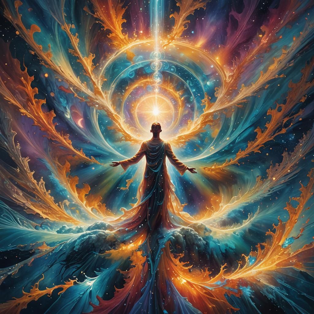 Cosmic Surrealist Art: Radiant Being in Mystical World