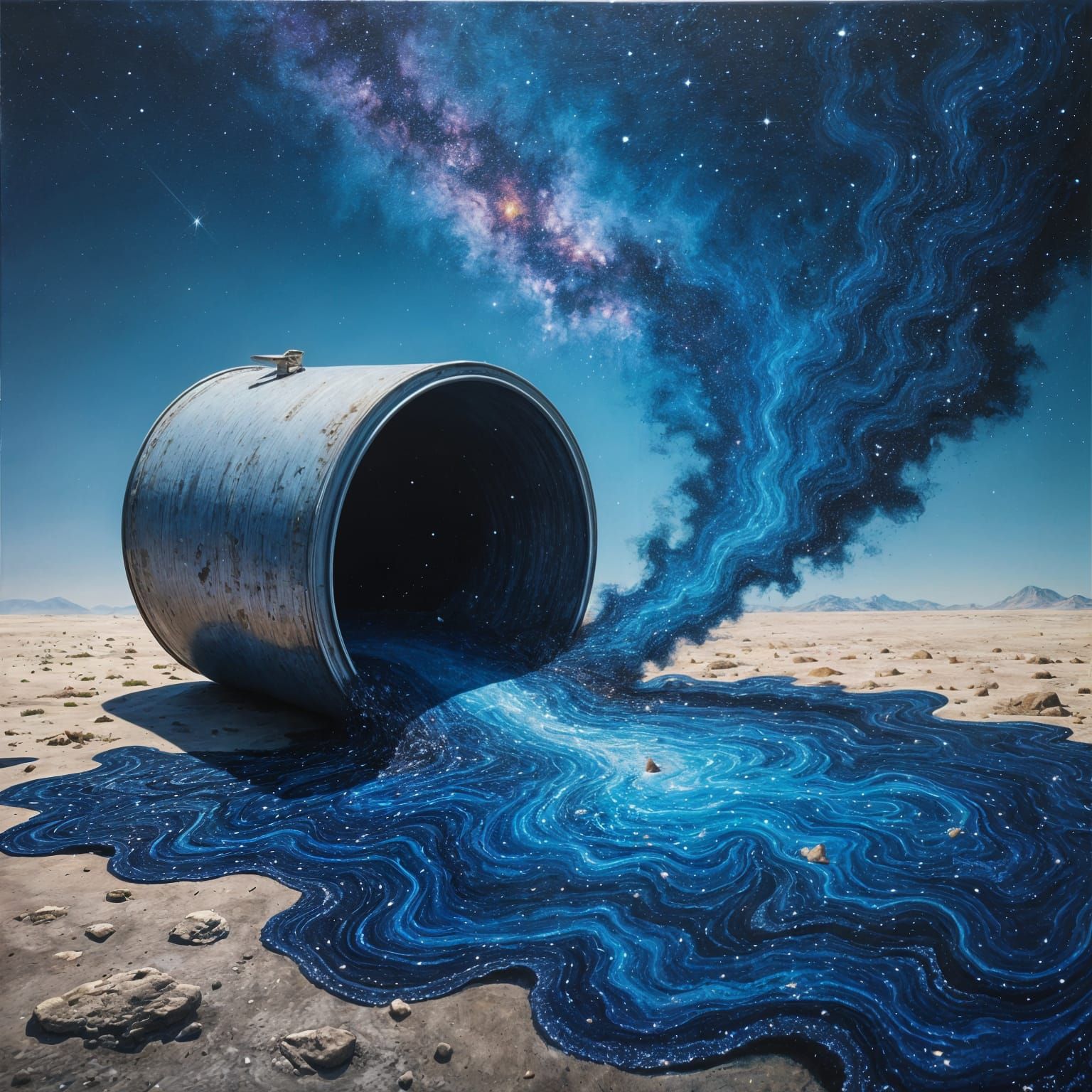 Starry Night Sky Spill: Hyperrealistic Oil Painting