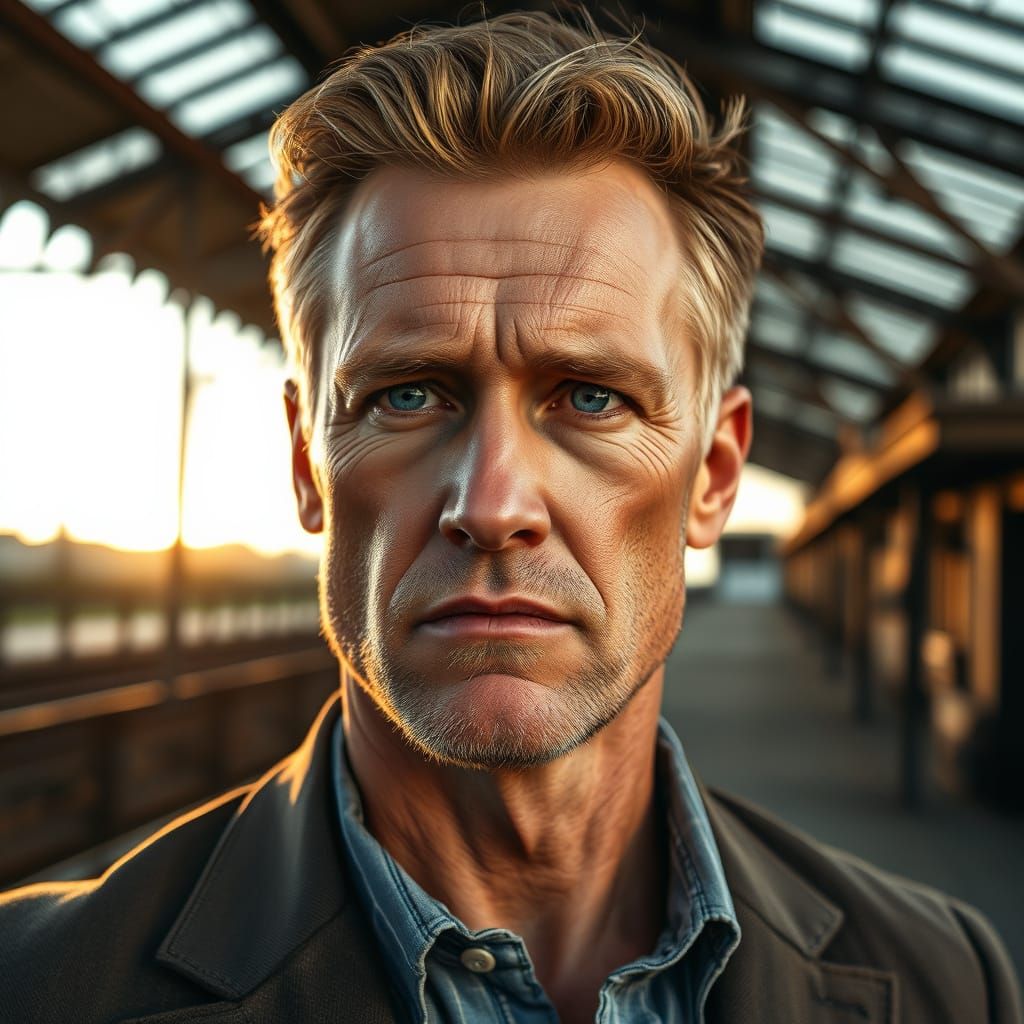 Timeless American Gentleman with a Weathered Face and Pierci...