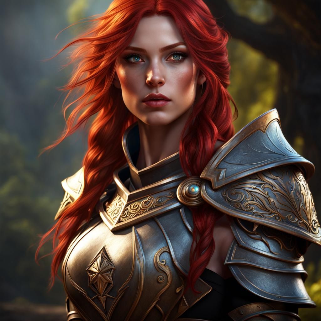 Fantasy Half-Elf Paladin with Red Hair, Detailed Art