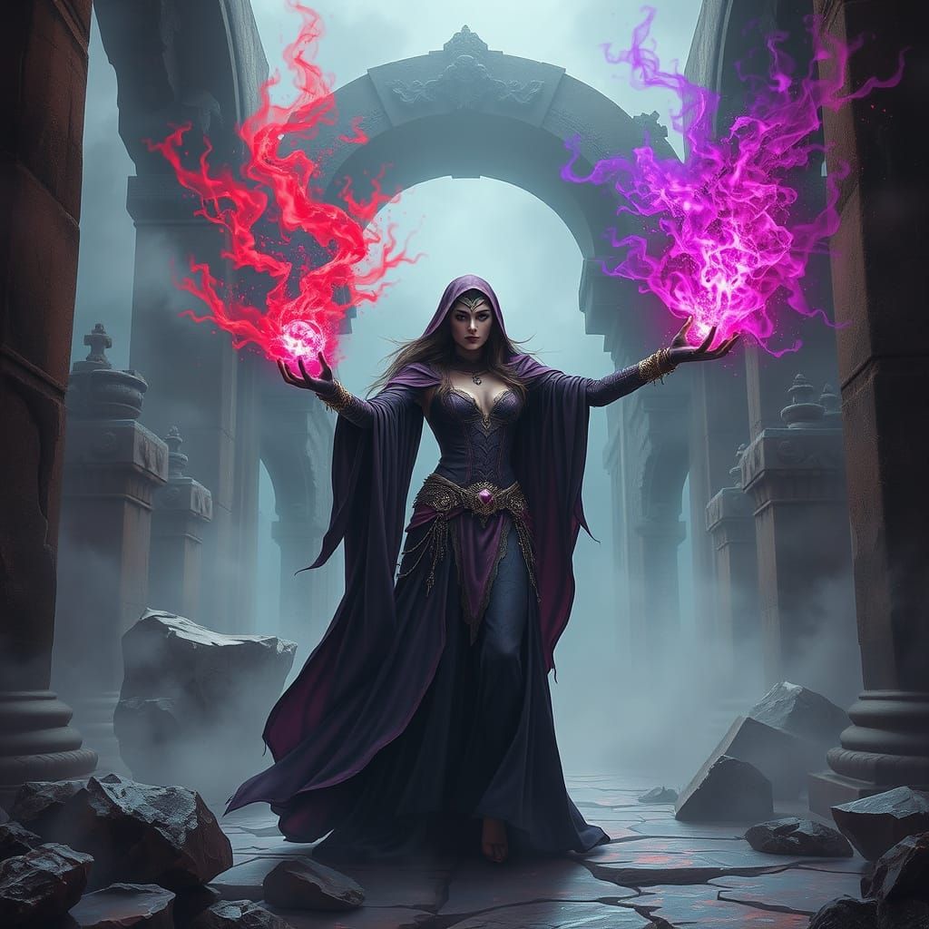 A Wanda-inspired sorceress in ancient ruins