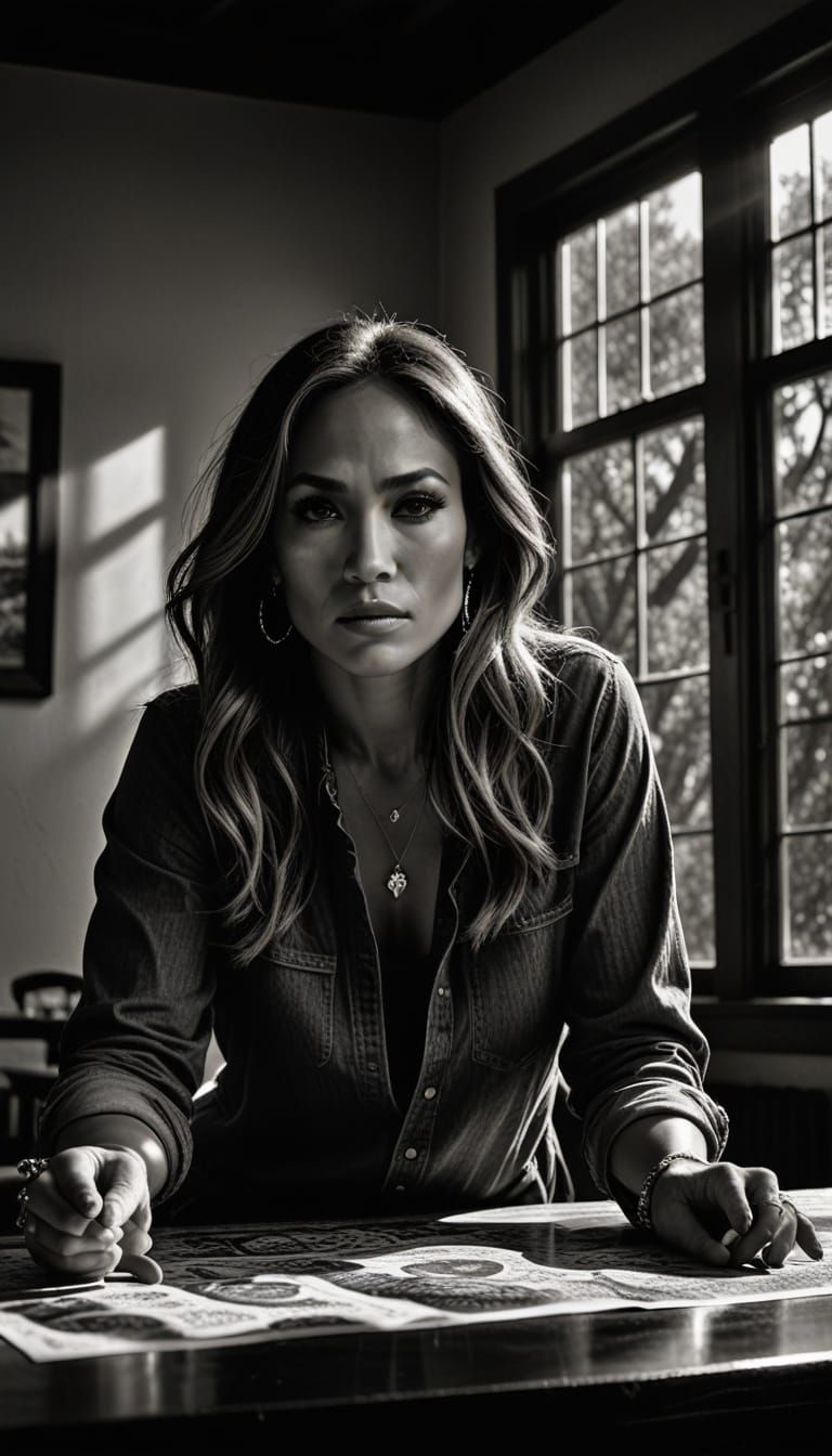 Ethereal Jennifer Lopez in Hyper-Realistic Tabletop Portrait