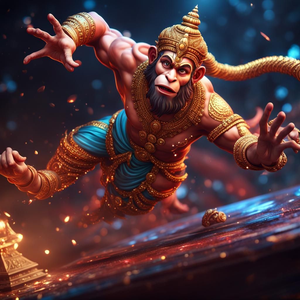 Hanuman Emerges from Game Console in Detailed Art