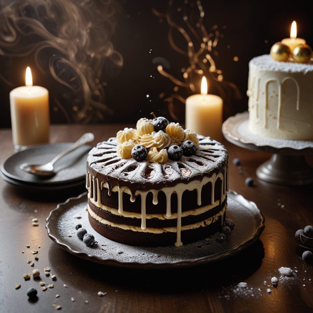 Moody Sepia-Toned Cake in Film Noir Still Life