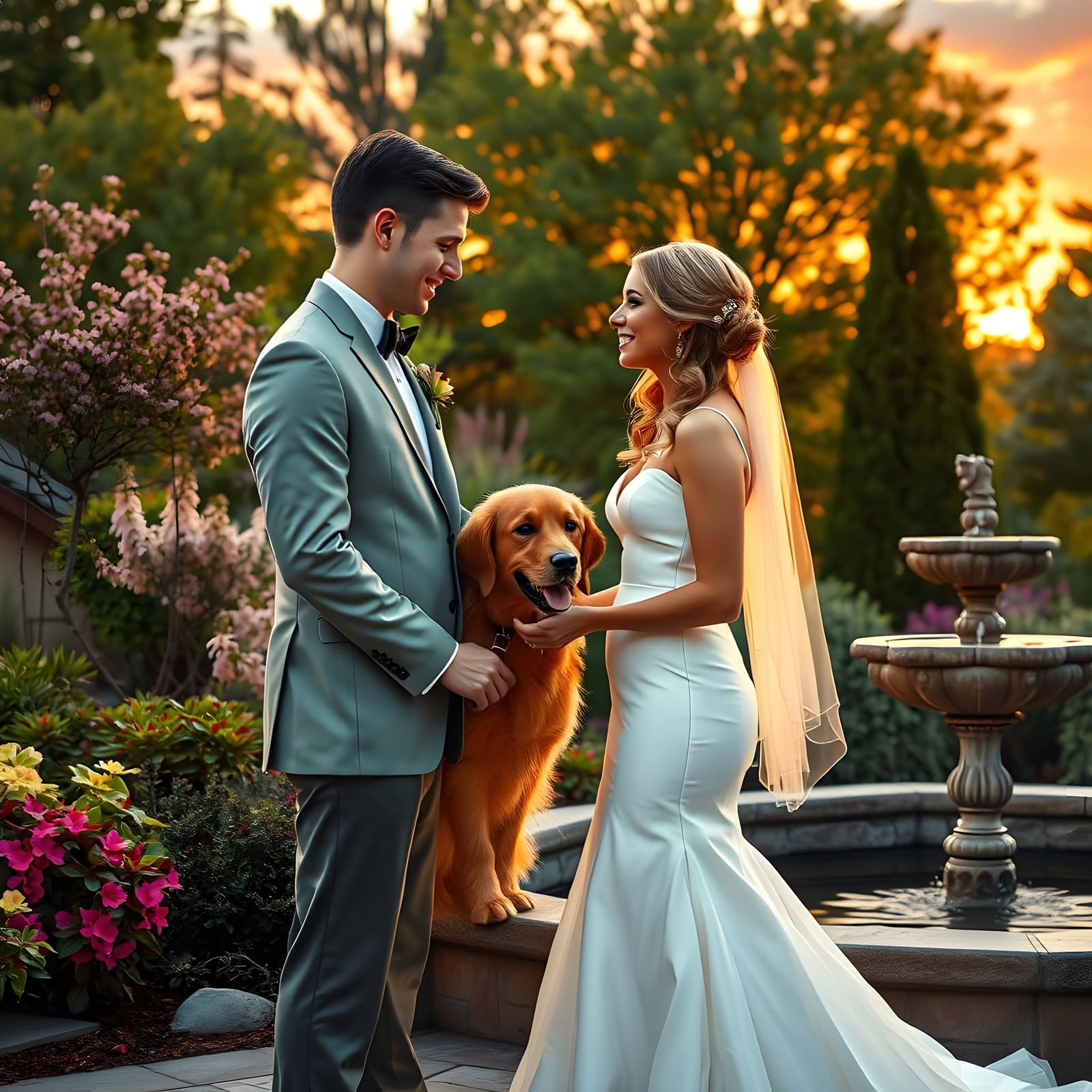 Joyful Wedding Vows in a Lush Landscape