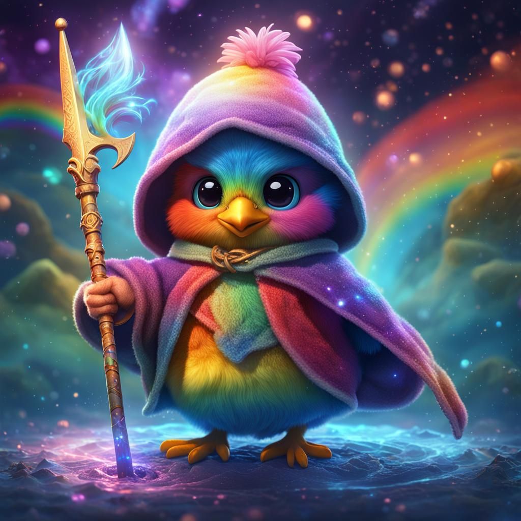 Cute Magical Rainbow Chick with Trident