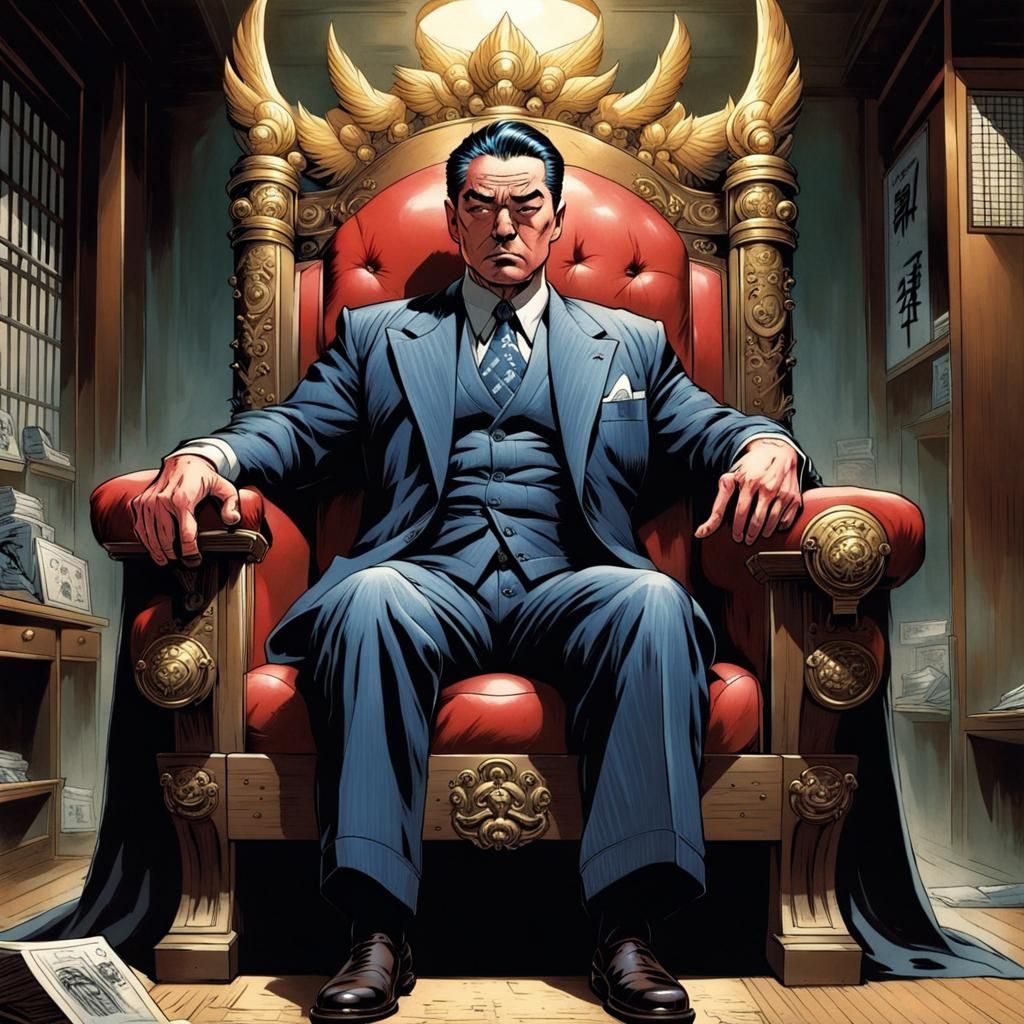 1940s Japanese Crime Lord on Throne