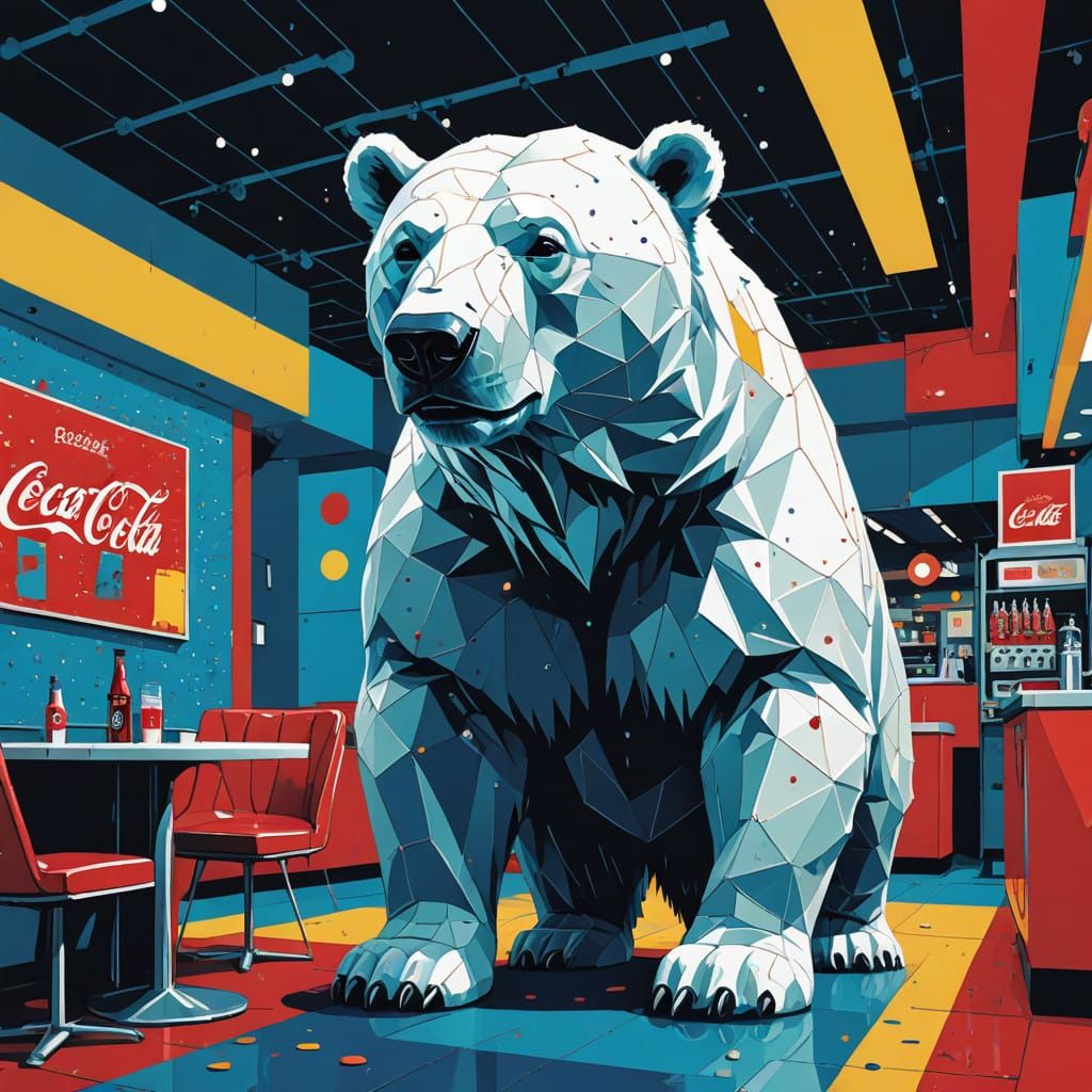 Vibrant Coca Cola Bear in Triadic Pop Art Splendor