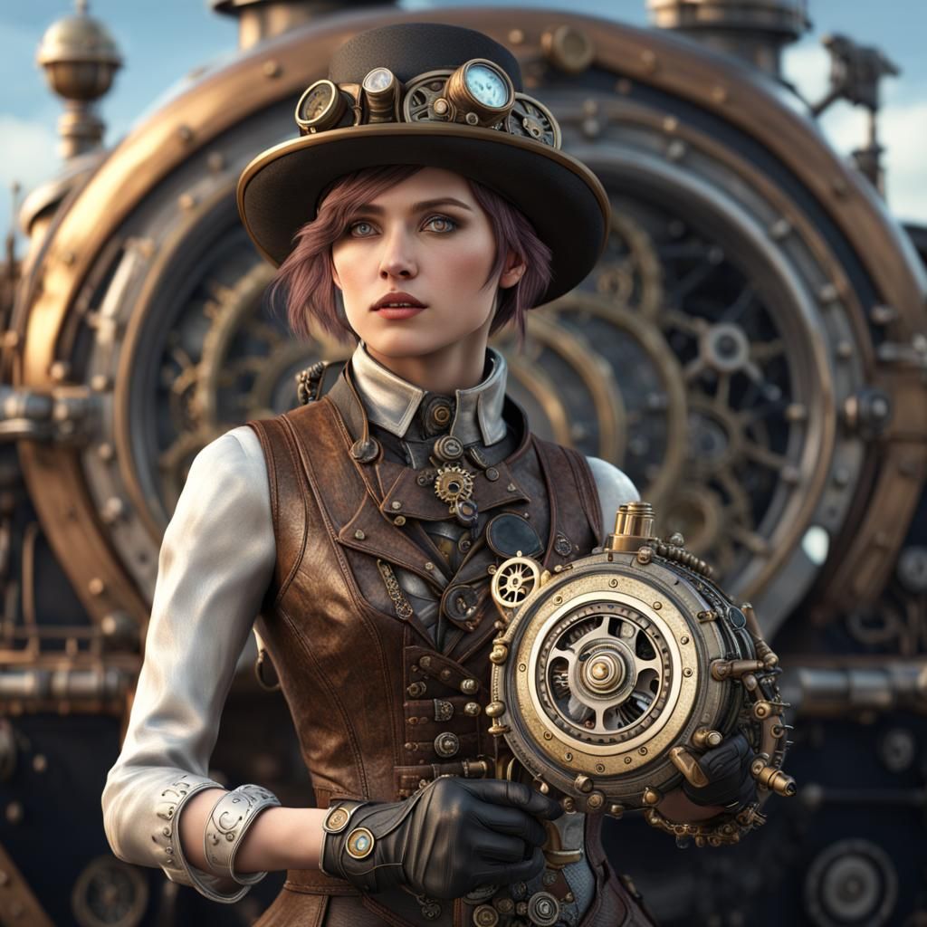 Steampunk Beauty with Futuristic Artifact