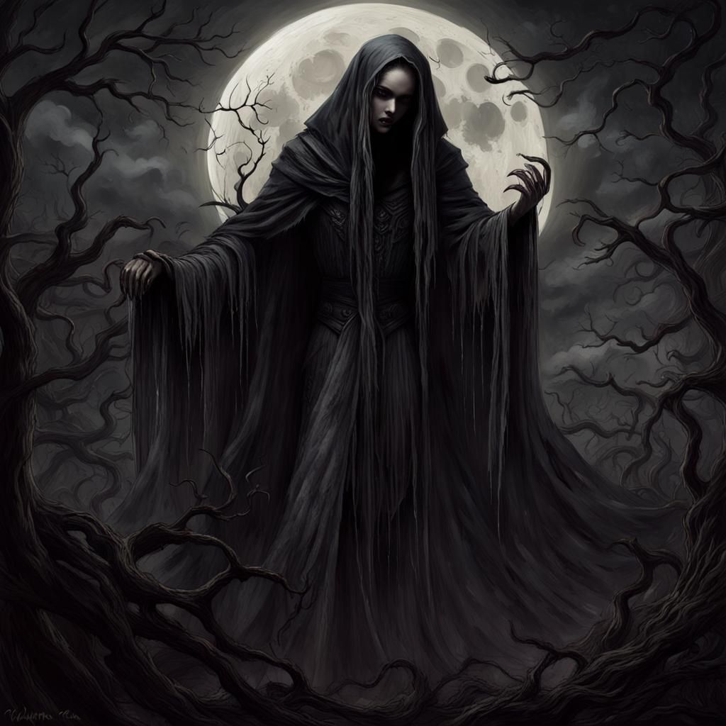 Haunting Night Scene Under a Bloodless Moon