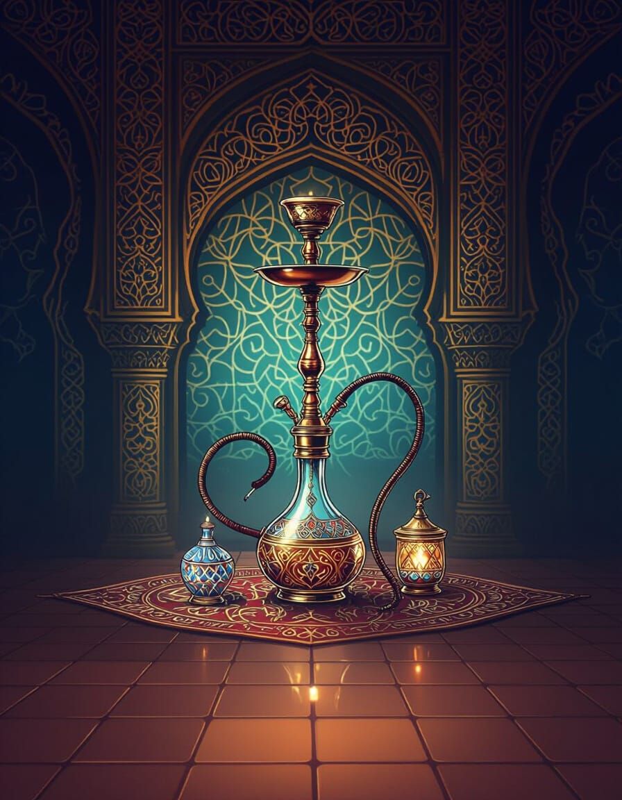 Elegant Hookah Menu Design with Middle Eastern Patterns