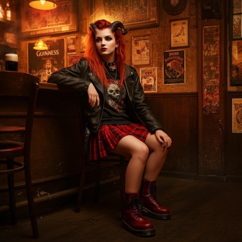 Punk Redhead with Horns in Dublin Bar