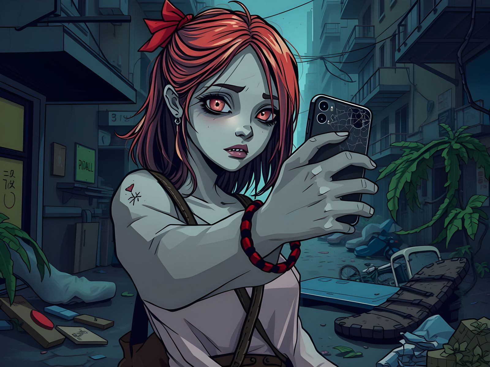 Zombie Girl Takes a Cyberpunk-Style Vector Selfie