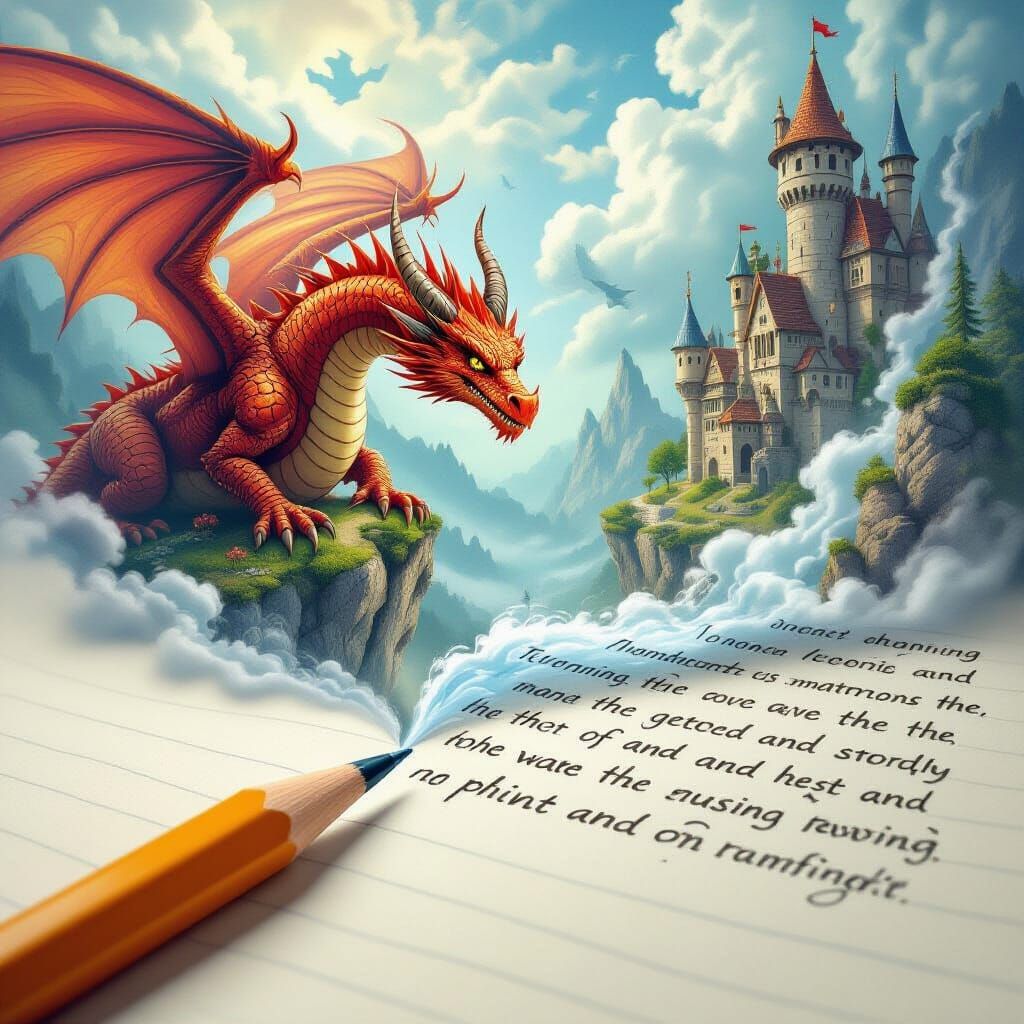 Fantasy World Emerges From Handwritten Story with Dragon
