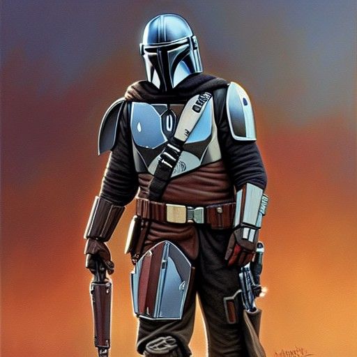 Mandalorian Bounty Hunter in Oil Painting Style