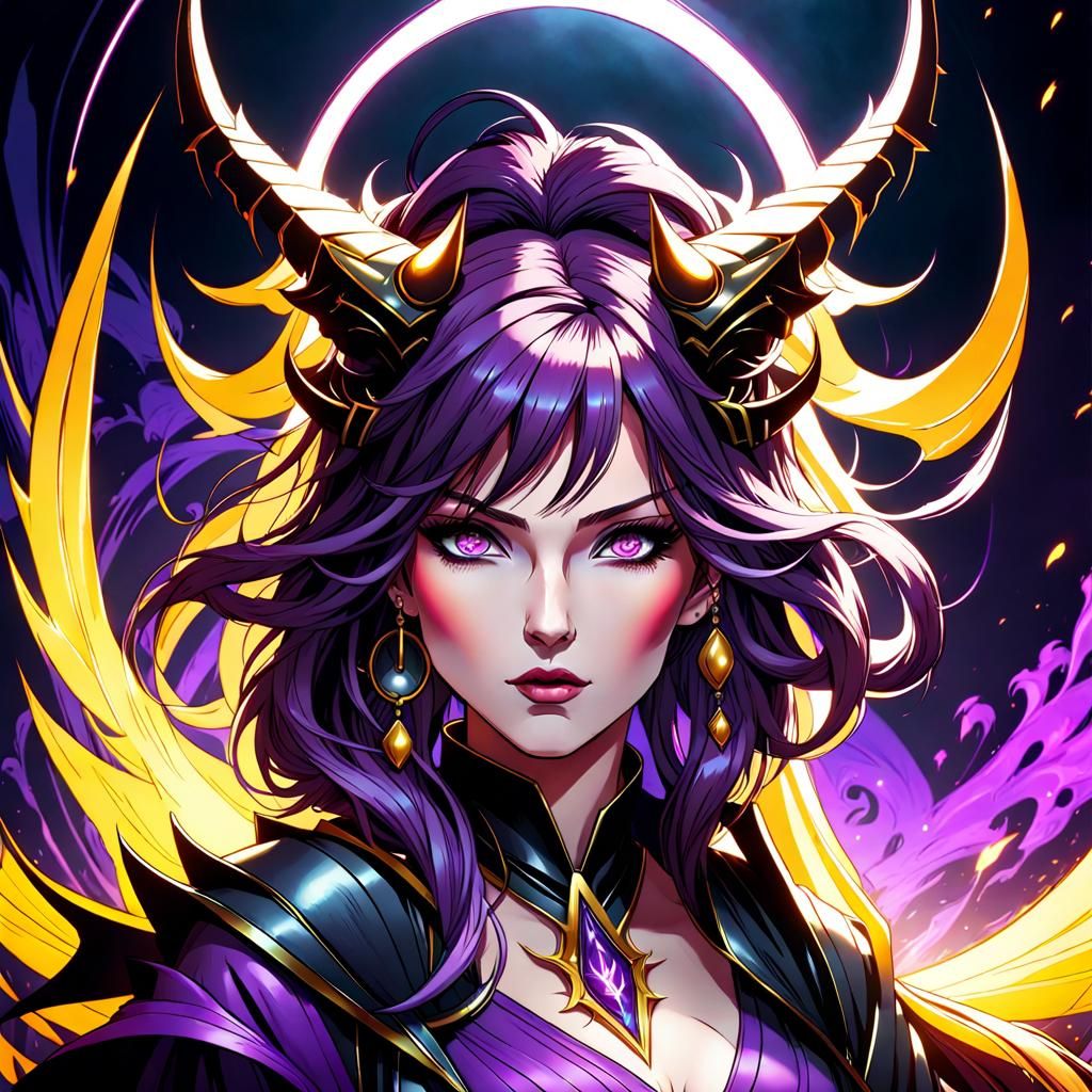 Anime Demon Woman Portrait in Dark Fantasy Style