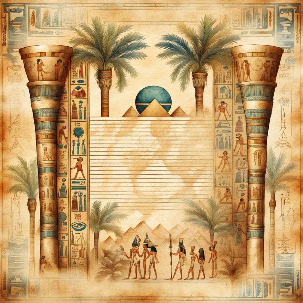 Vintage Egyptian Hieroglyph Illustration on Aged Paper