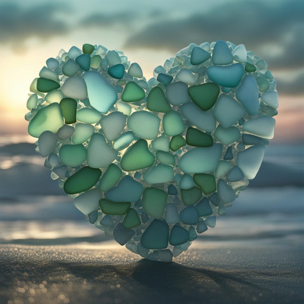 Sea Glass Heart in Digital Matte Painting Style