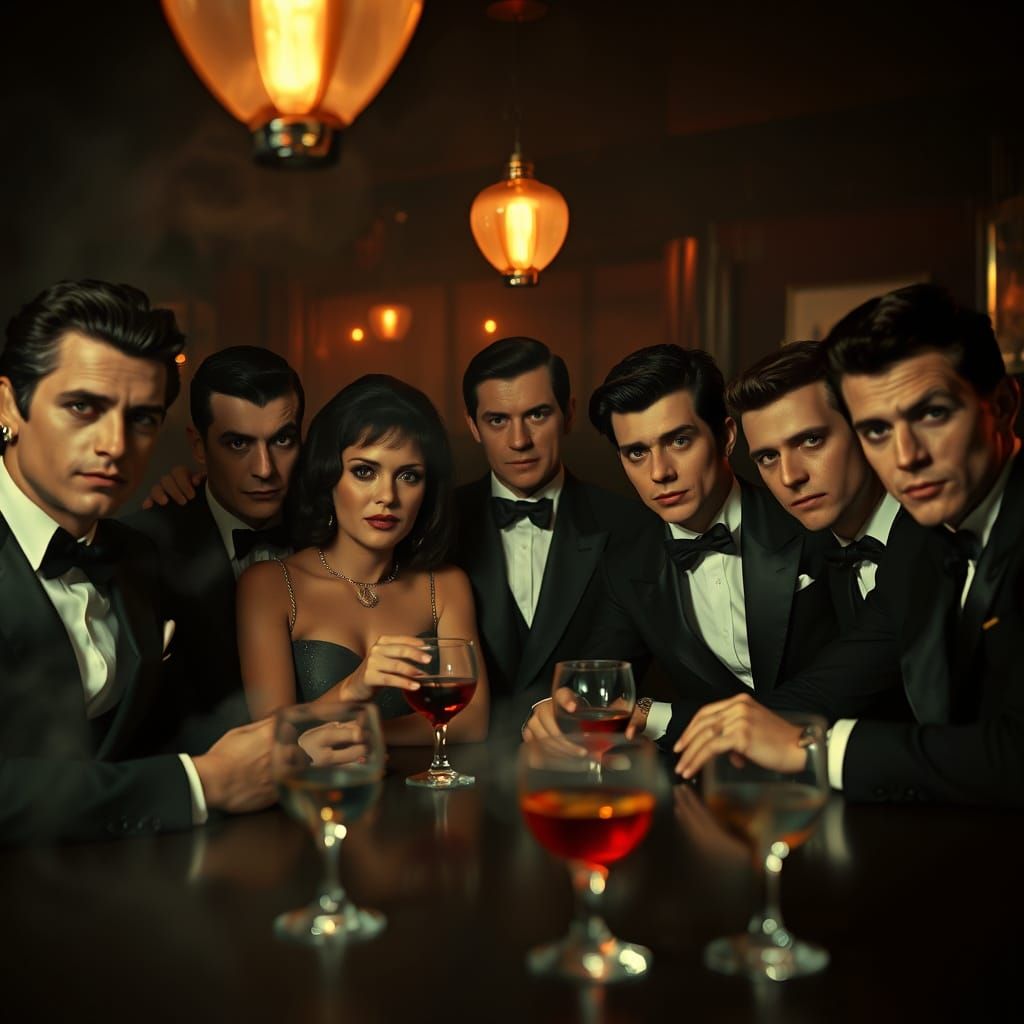 Vampires League Members in 1960s Bar, Moody Photo