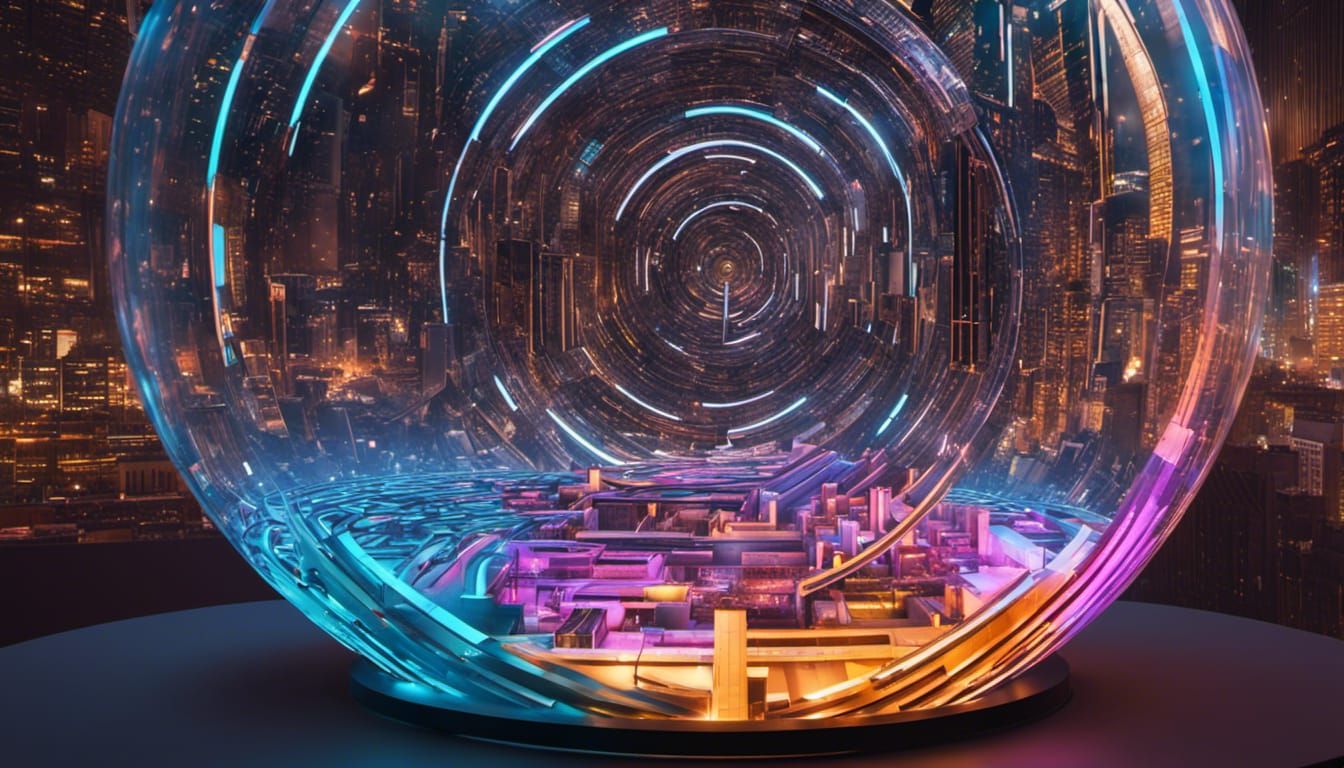 Surreal Cyberpunk Maze in Glass Sphere