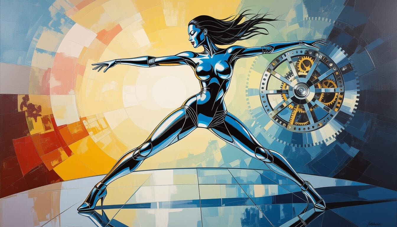 Surreal Cybernetic Woman in Impasto Oil Painting