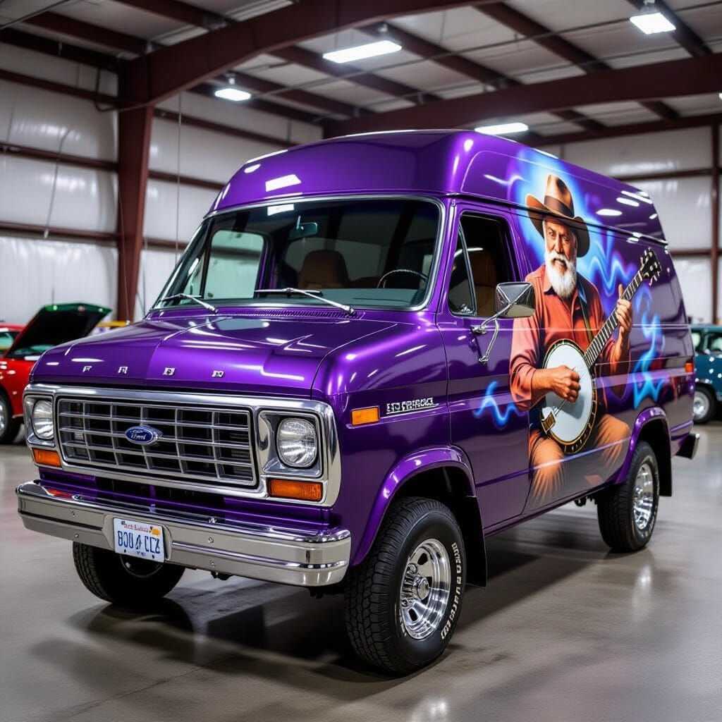 Custom 1980s Van with Airbrushed Mural