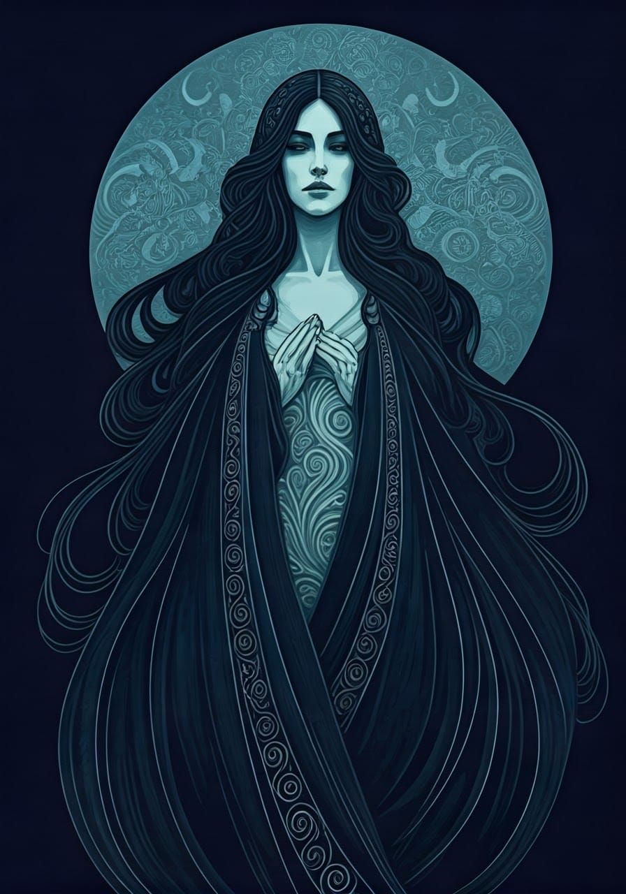 Elegant Art Nouveau Woman Embodies Night