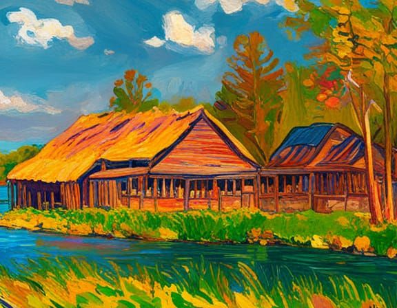 Iroquois Longhouse on Lake Crawford in Spring