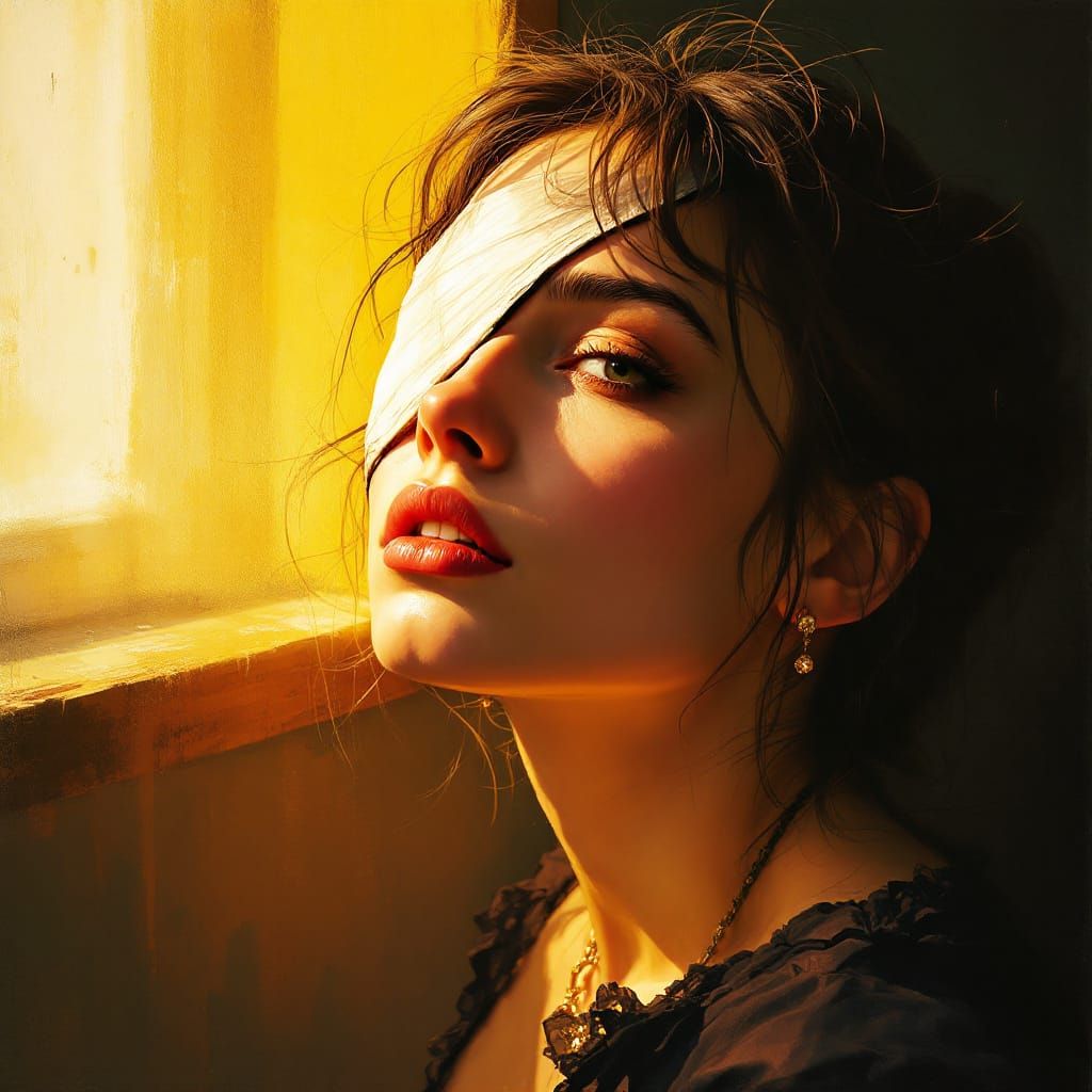 Woman with Eye Patch in Romantic Style