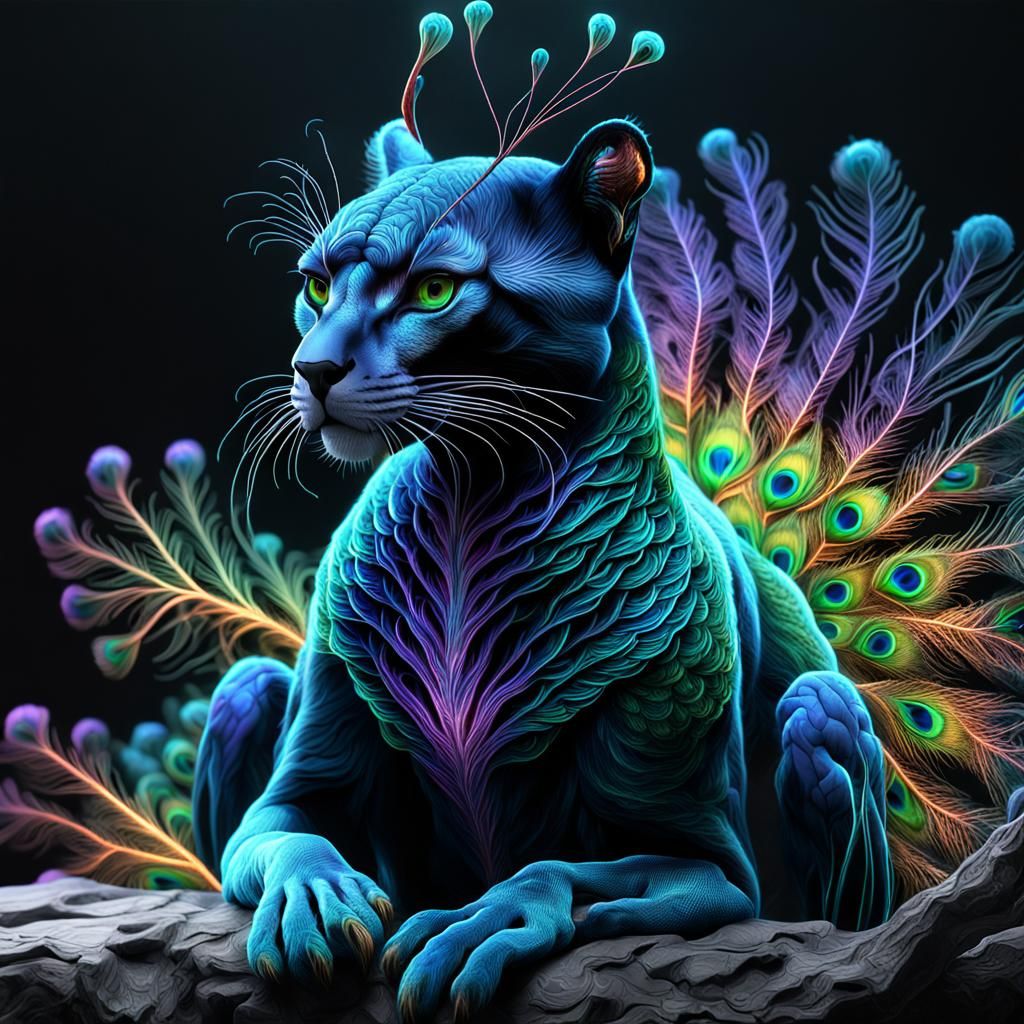 Surreal X-Ray Panther with Peacock Details