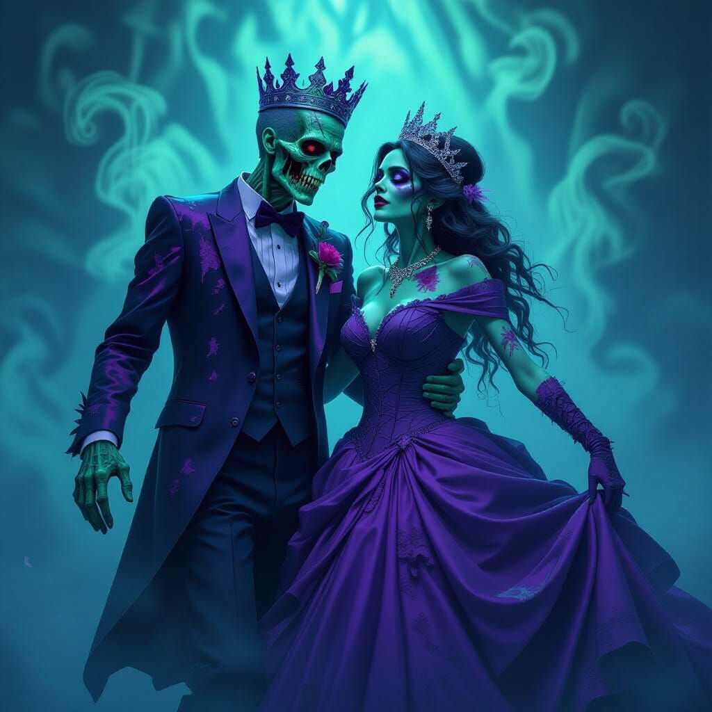 Zombie Prom King and Queen Dancing in Ethereal Light
