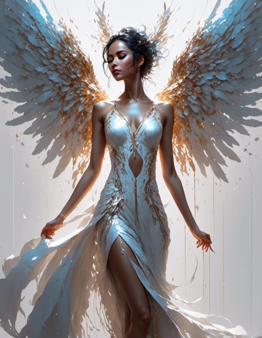 Winged Figure in Luminous Colors, Digital Painting