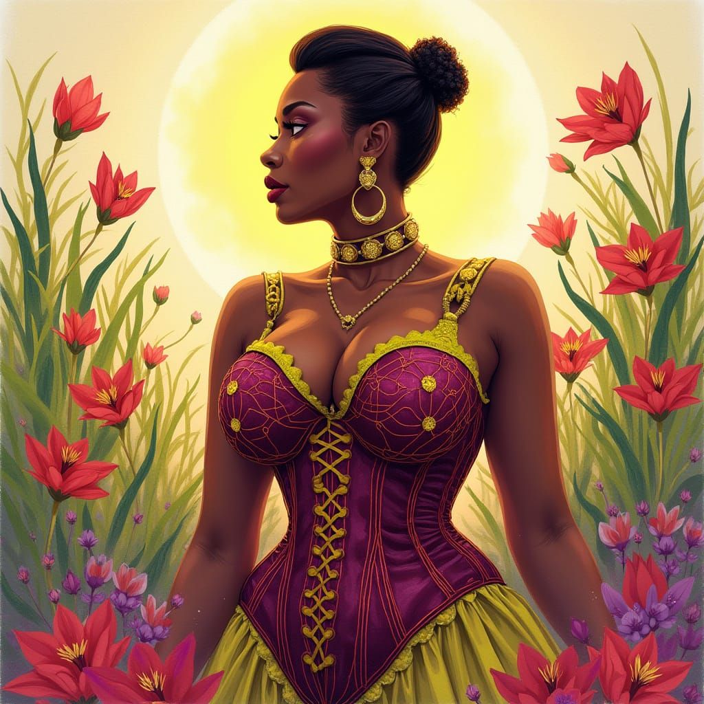 Proud Woman with Adinkra Halo, Digital Watercolor