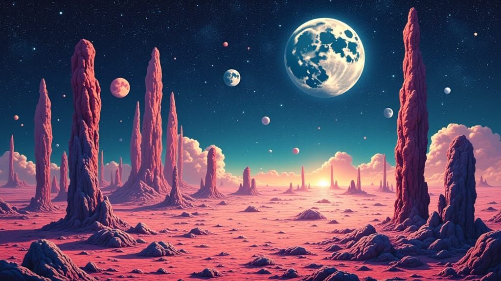 Cosmic Pillars Rise on the Lunar Horizon in Vibrant, Dreamy ...