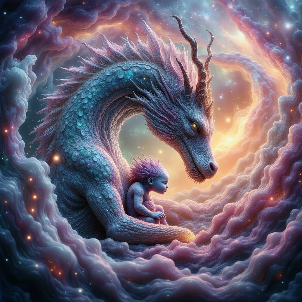 Ethereal Dragon Mother in Celestial Nebula