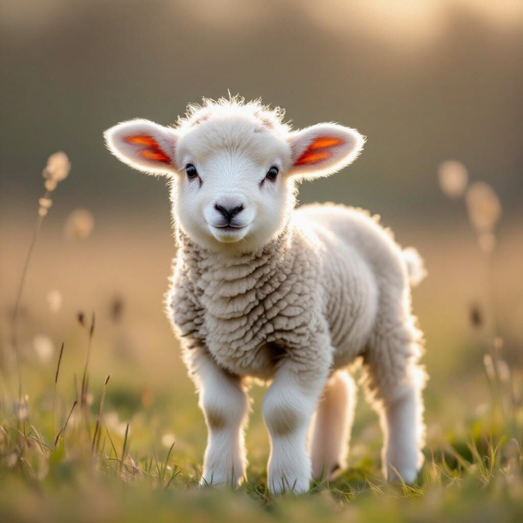 Anxious Lamb in Meadow, Realistic Style