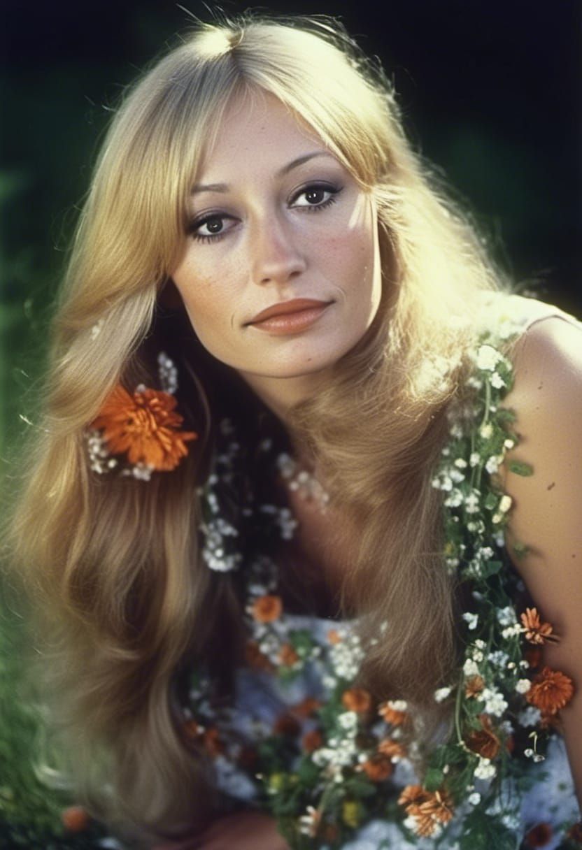 Retro Hippie Portrait in 70s Style
